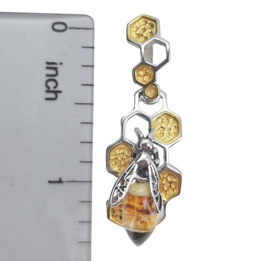 Amber Bee On A Silver Honeycomb Pendant - Image 4