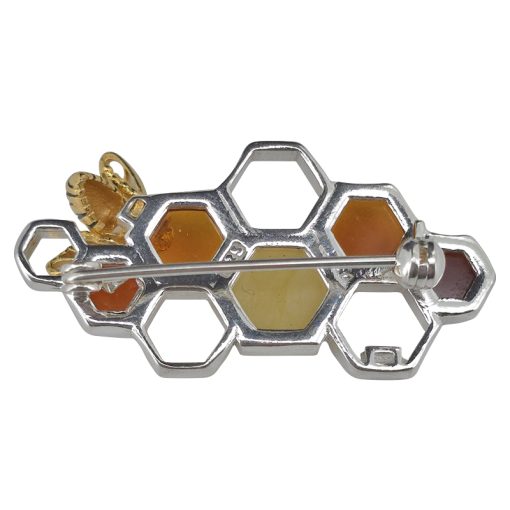 Amber Gold Plated Silver Bee On Honeycomb Pin/Brooch - Image 4