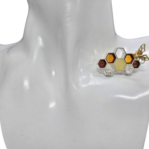 Amber Gold Plated Silver Bee On Honeycomb Pin/Brooch - Image 2
