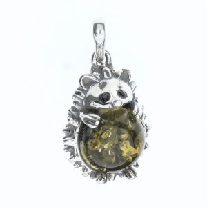 Green Amber Sterling Silver Hedgehog Pendant
