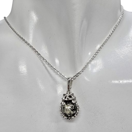 Green Amber Sterling Silver Hedgehog Pendant - Image 2