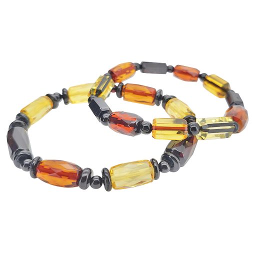 Faceted Amber Stretch Beaded Bracelet - Image 3