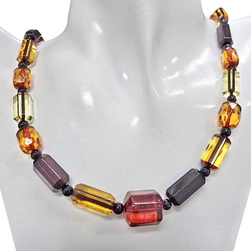 Faceted Multi-Color Amber Beaded Necklace 19" long