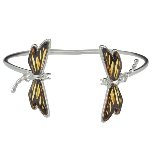 Cameo Amber Sterling Silver Dragonfly Cuff Bracelet