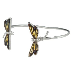 Cameo Amber Sterling Silver Dragonfly Cuff Bracelet
