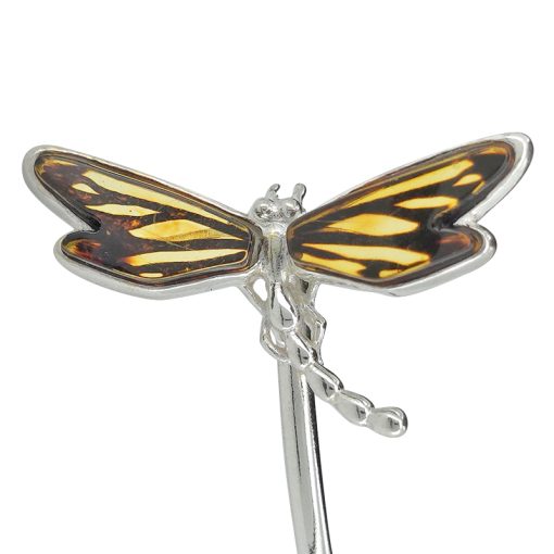 Dragonfly Cameo Amber Silver Cuff Bracelet - Image 3