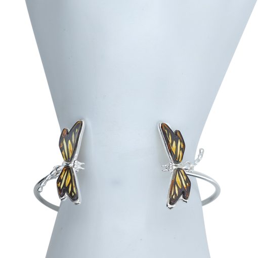 Dragonfly Cameo Amber Silver Cuff Bracelet - Image 2