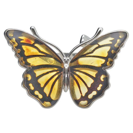 Cameo Amber Sterling Silver Butterfly Adjustable Ring - Image 2