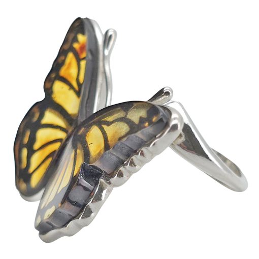 Cameo Amber Sterling Silver Butterfly Adjustable Ring - Image 3