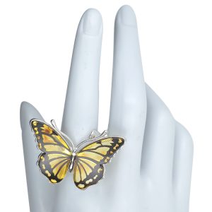 Cameo Amber Sterling Silver Butterfly Adjustable Ring