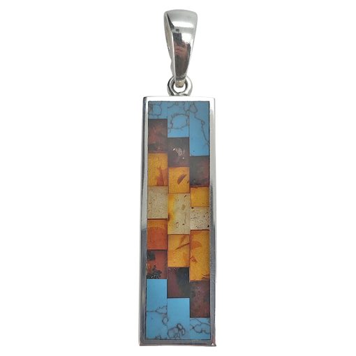 Mosaic Amber / Pressed Turquoise Pendant