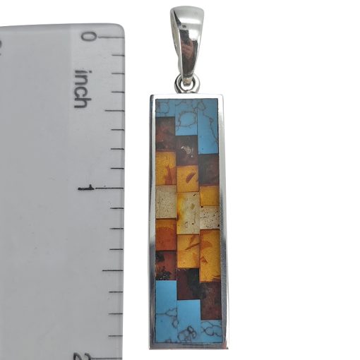 Mosaic Amber / Pressed Turquoise Pendant - Image 3
