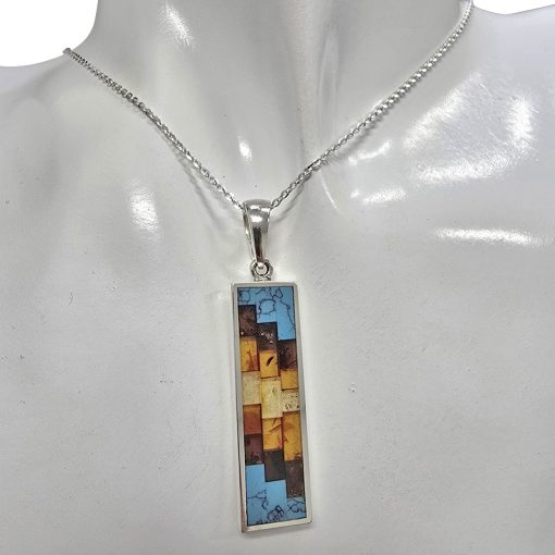 Mosaic Amber / Pressed Turquoise Pendant - Image 2