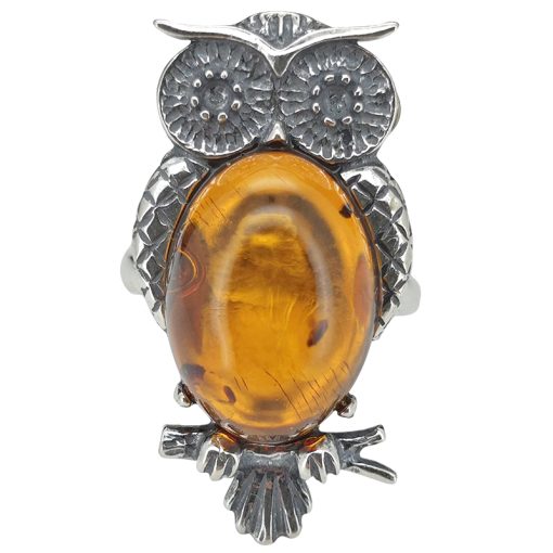 Owl Cognac Amber Sterling Silver Adjustable Ring - Image 3