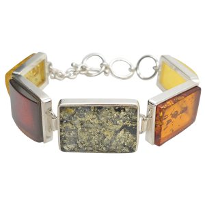 Multi Color Amber Sterling Silver Handmade Link Bracelet