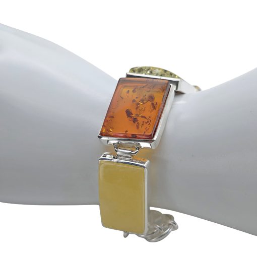 Multi Color Amber Sterling Silver Handmade Link Bracelet - Image 2