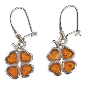 Cognac Amber Sterling Silver Clover Earrings On Hooks