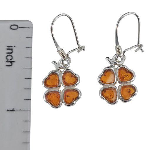 Cognac Amber Sterling Silver Clover Earrings On Hooks