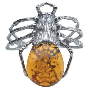 Spider Handmade Cognac Amber Oxidized Silver Cuff Bracelet
