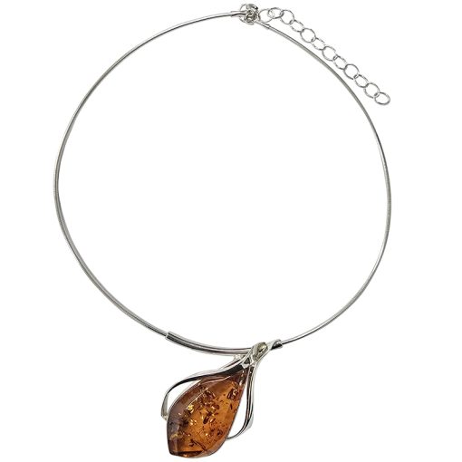 Cognac Amber Sterling Silver Handmade Art Nouveau Necklace - Image 2