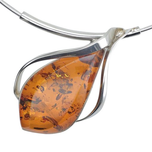 Cognac Amber Sterling Silver Handmade Art Nouveau Necklace - Image 3