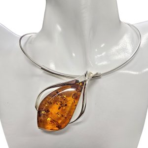 Cognac Amber Sterling Silver Handmade Necklace
