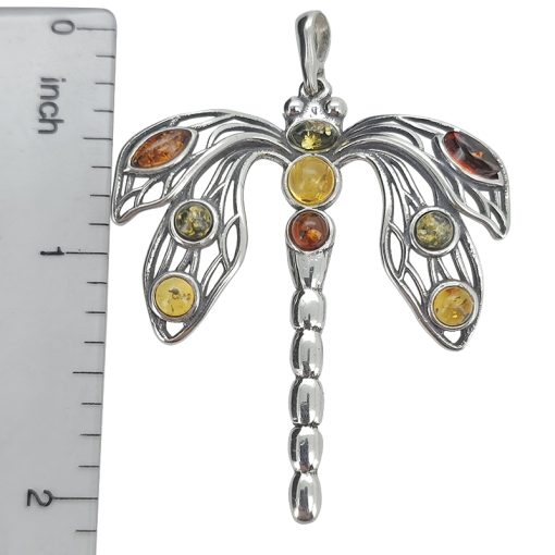Dragonfly Multicolor Amber Art Nouveau Style Pendant - Image 3