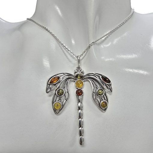 Dragonfly Multicolor Amber Art Nouveau Style Pendant - Image 2