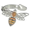 Amber Cameo Bee Sterling Silver Adjustable Ring