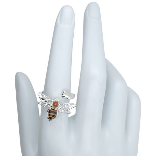 Amber Cameo Bee Sterling Silver Adjustable Ring - Image 3