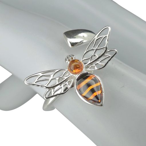 Amber Cameo Bee Sterling Silver Adjustable Ring - Image 2