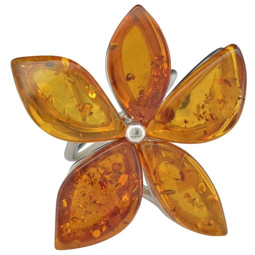 Cognac Amber Flower Adjustable Ring - Image 2