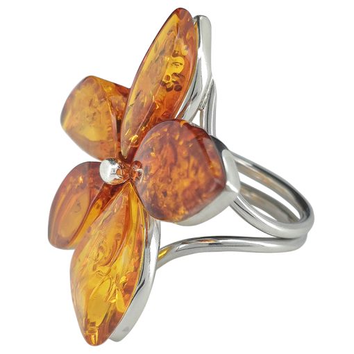 Cognac Amber Flower Adjustable Ring - Image 4