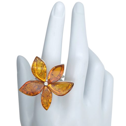 Cognac Amber Flower Adjustable Ring - Image 3