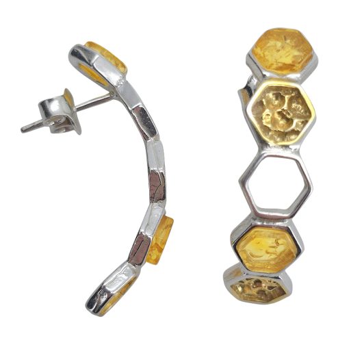 Citrine Amber Honeycomb Stud Earrings - Image 3