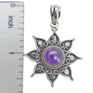 Amethyst Sterling Silver Flower Pendant