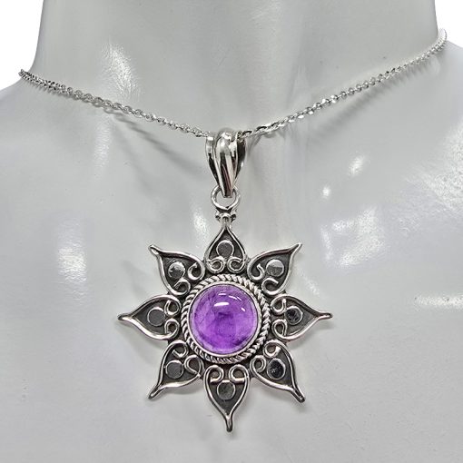 Amethyst Sterling Silver Flower Pendant - Image 2