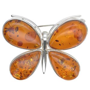 Amber Sterling Silver Handmade Butterfly Pin/Pendant