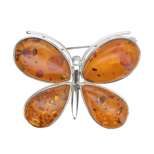 Cognac Amber Sterling Silver Handmade Butterfly Pin/Pendant - Image 3
