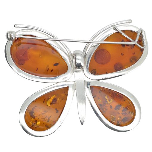 Amber Sterling Silver Handmade Butterfly Pin/Pendant