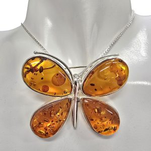 Alternative view of Cognac Amber Sterling Silver Handmade Butterfly Pin/Pendant