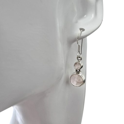 Rose Quartz Sterling Silver Earrings On Hooks - Image 2