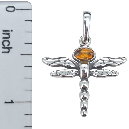 Dragonfly Cognac Amber Sterling Silver Pendant