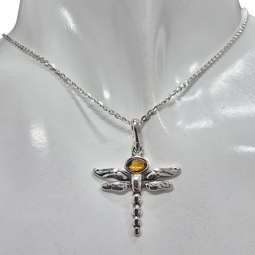 Dragonfly Cognac Amber Sterling Silver Pendant - Image 2