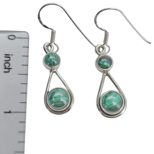 Malachite Sterling Silver Earrings On Hooks - Image 3