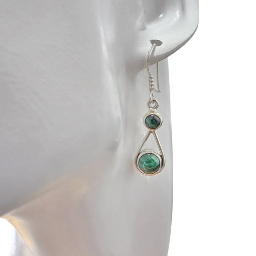 Malachite Sterling Silver Earrings On Hooks - Image 2
