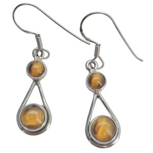 Tiger Eye Sterling Silver Earrings On Hooks