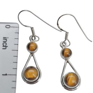 Tiger Eye Sterling Silver Earrings On Hooks