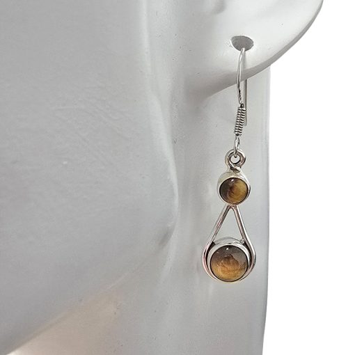 Tiger Eye Sterling Silver Earrings On Hooks - Image 2