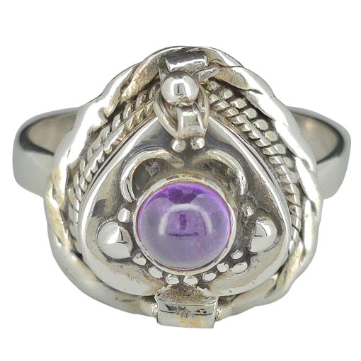 Heart-Shaped Amethyst Silver Locket / Poison Ring - Image 2